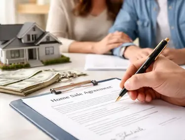 Signing a home sale agreement at closing