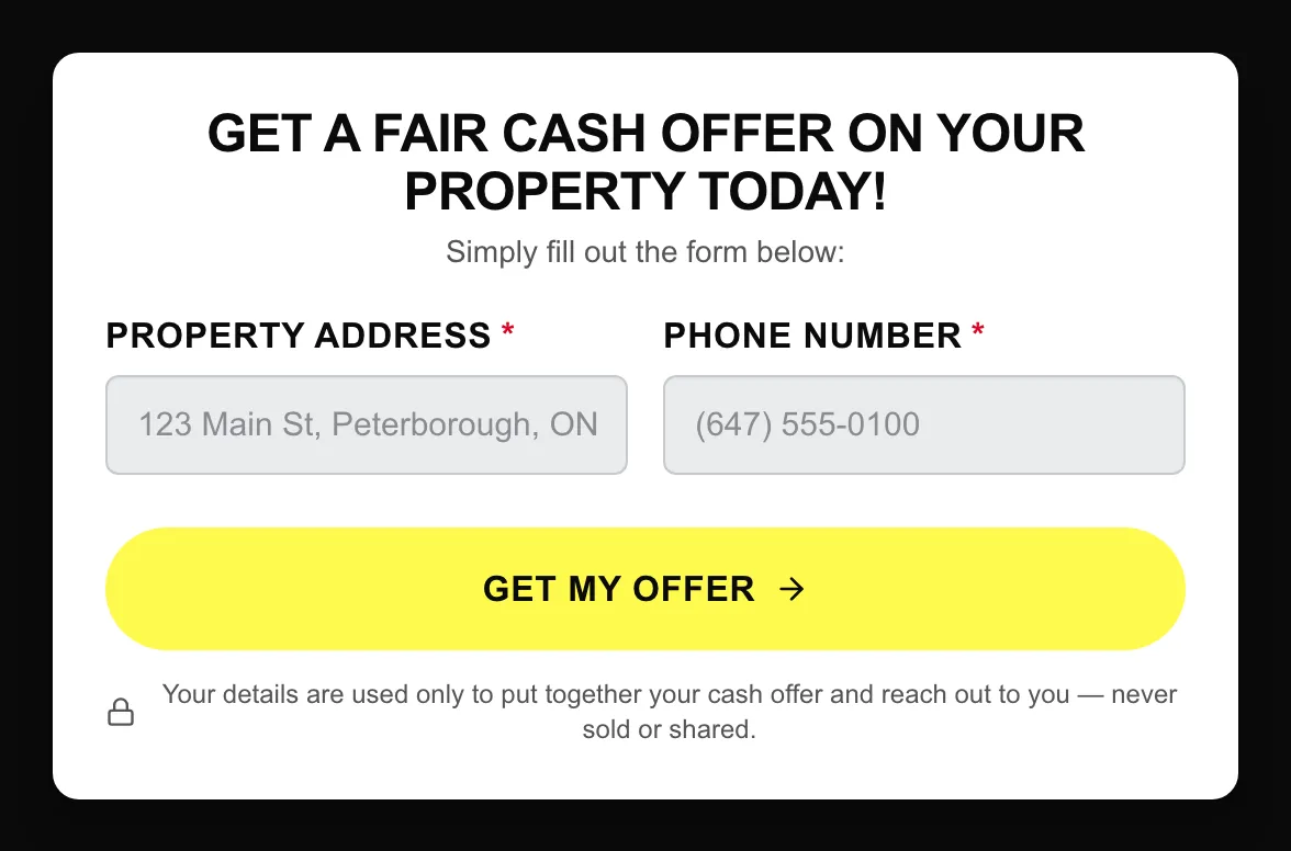 Submit our online cash offer lead form