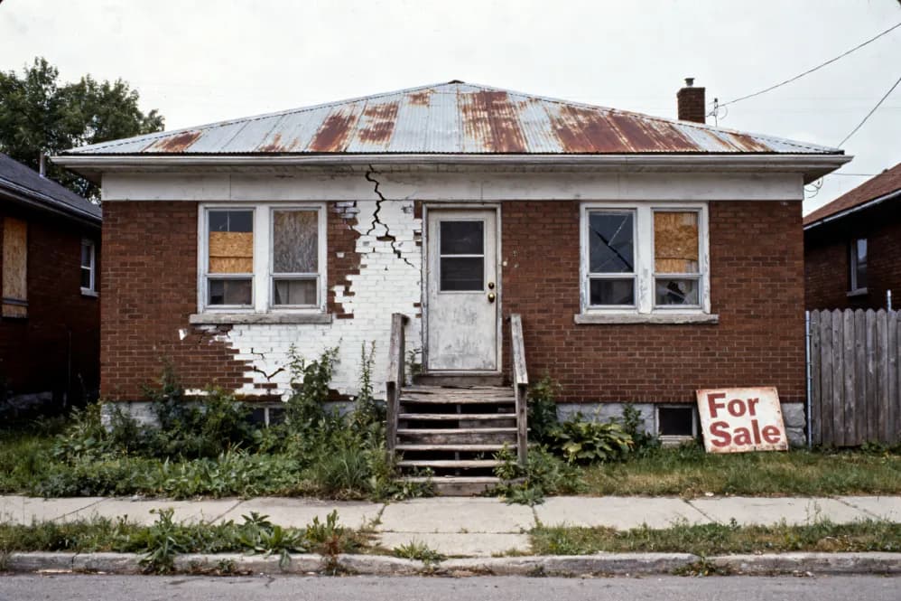 For sale sign in front of an Ontario house on a sunny street